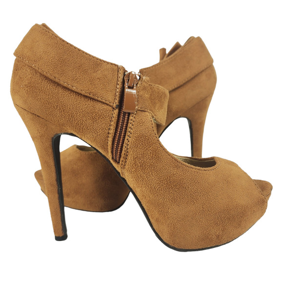 Olho 7.50Faux Suede Platform Stilleto Heels Women Caramel Cognac Brown Pinup 5" - Picture 9 of 13